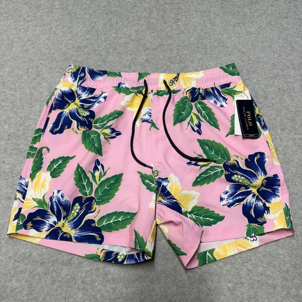 Polo Ralph Lauren Swim Trunks Mens Large Pink Floral Hawaiian Stretch Mesh Lined